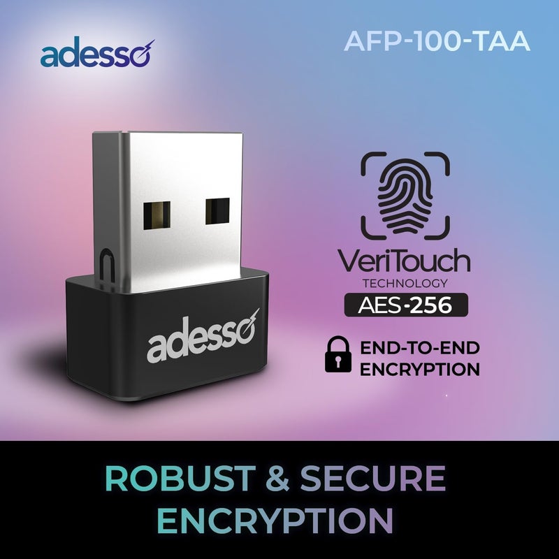 Adesso USB Fingerprint Reader Windows Hello Compatible Built-in Biometric Security AES256 Encryption Made in Taiwan TAA Compliant AFP-100-TAA - Image 4